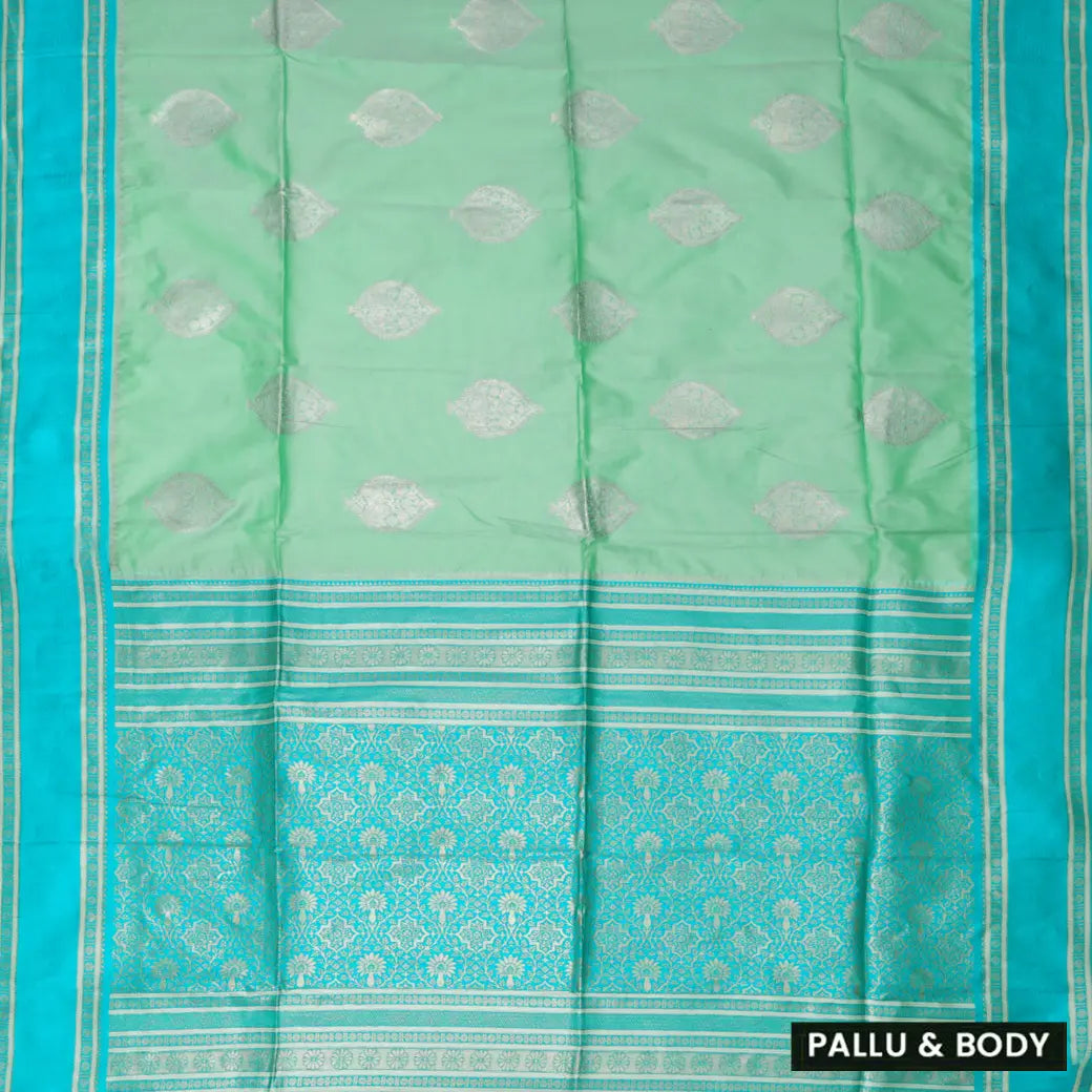 Pale Green with Blue  Soft Silk Saree