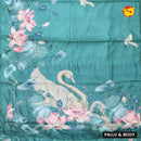 Rama Green with Floral Print Raw Silk Saree - Thenianantham