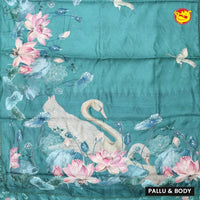 Rama Green with Floral Print Raw Silk Saree - Thenianantham