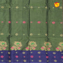 Olive Green With Blue Pure Bengal Cotton Saree without Blouse