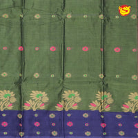 Olive Green With Blue Pure Bengal Cotton Saree without Blouse