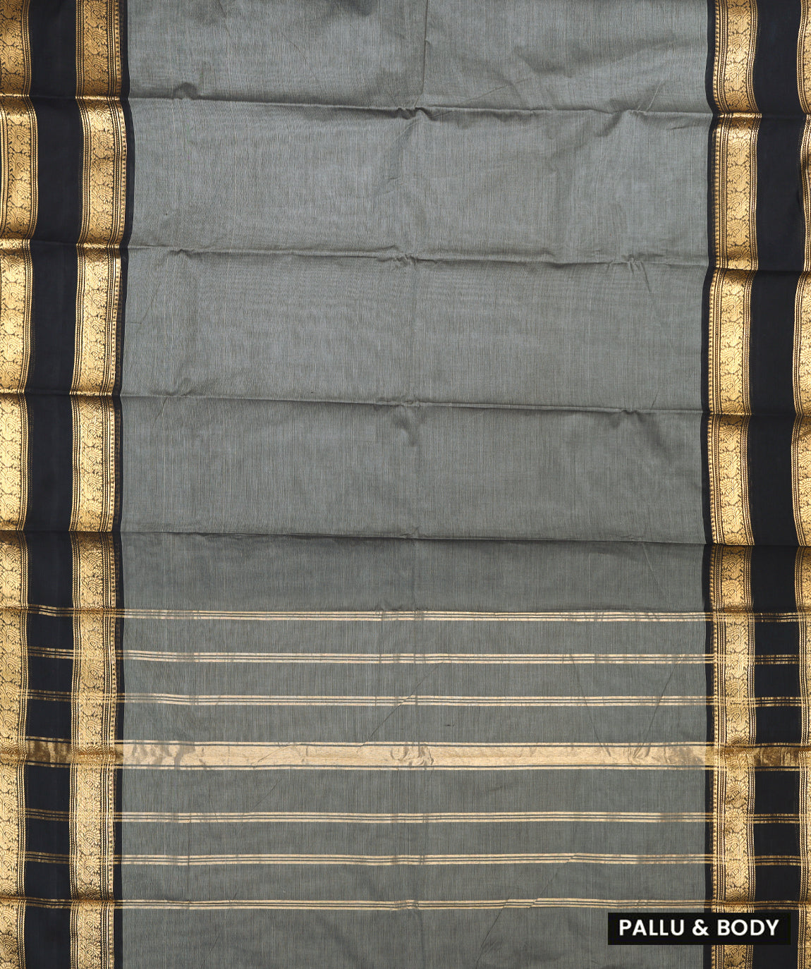 Grey With Black Premium Quality Pure Cotton Saree