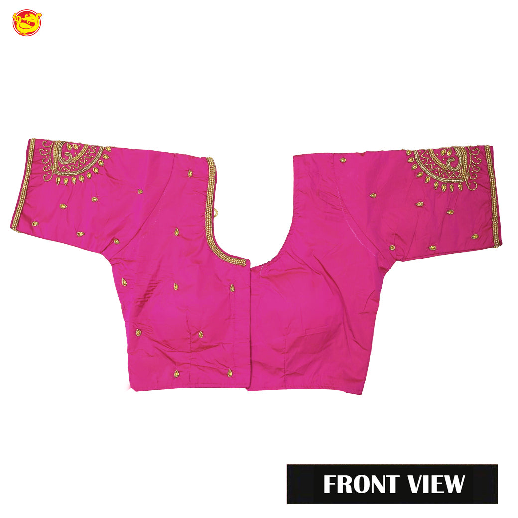 Pink With Aari Embroidery work Women Readymade Blouse