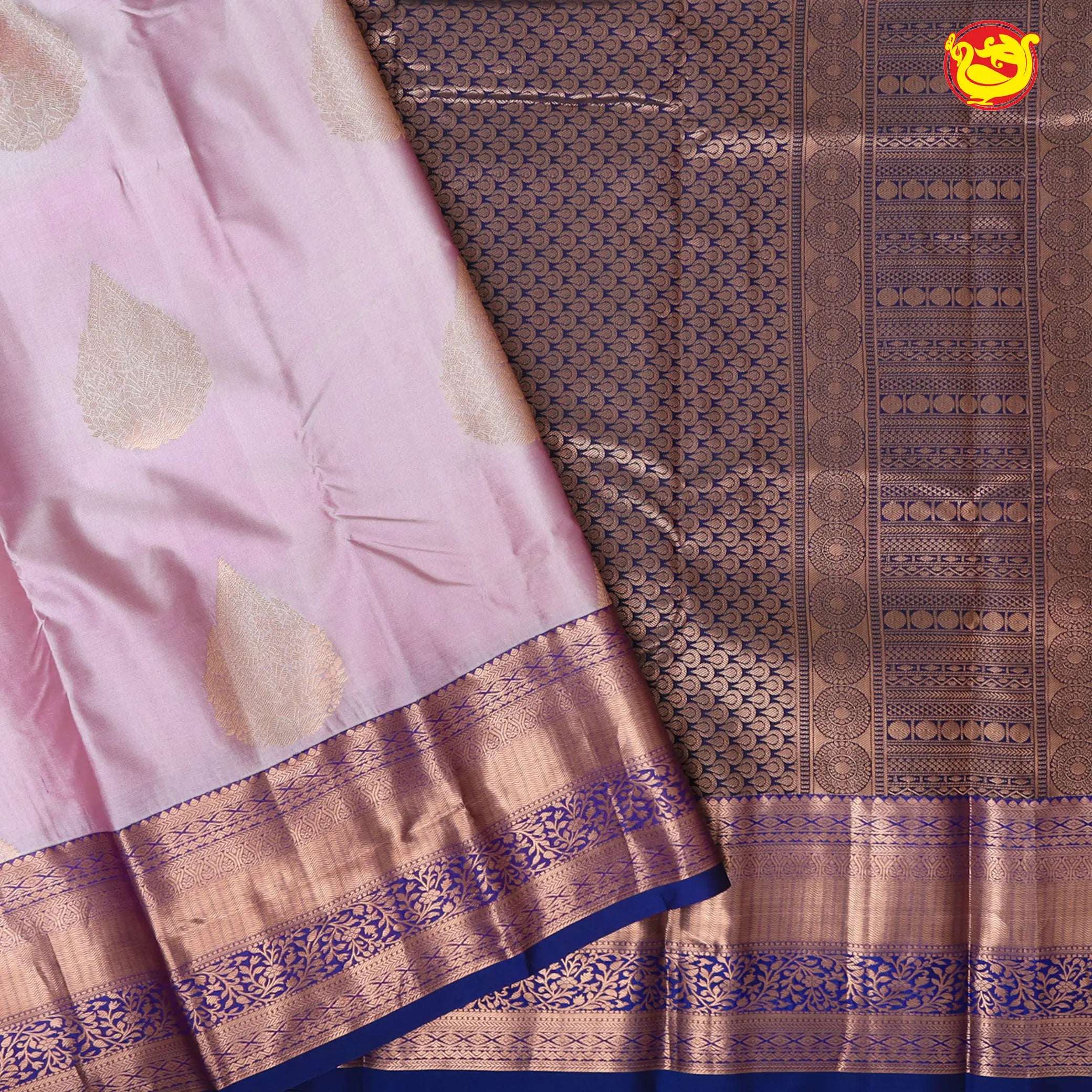 Baby Pink with Navy Blue Soft Silk Saree