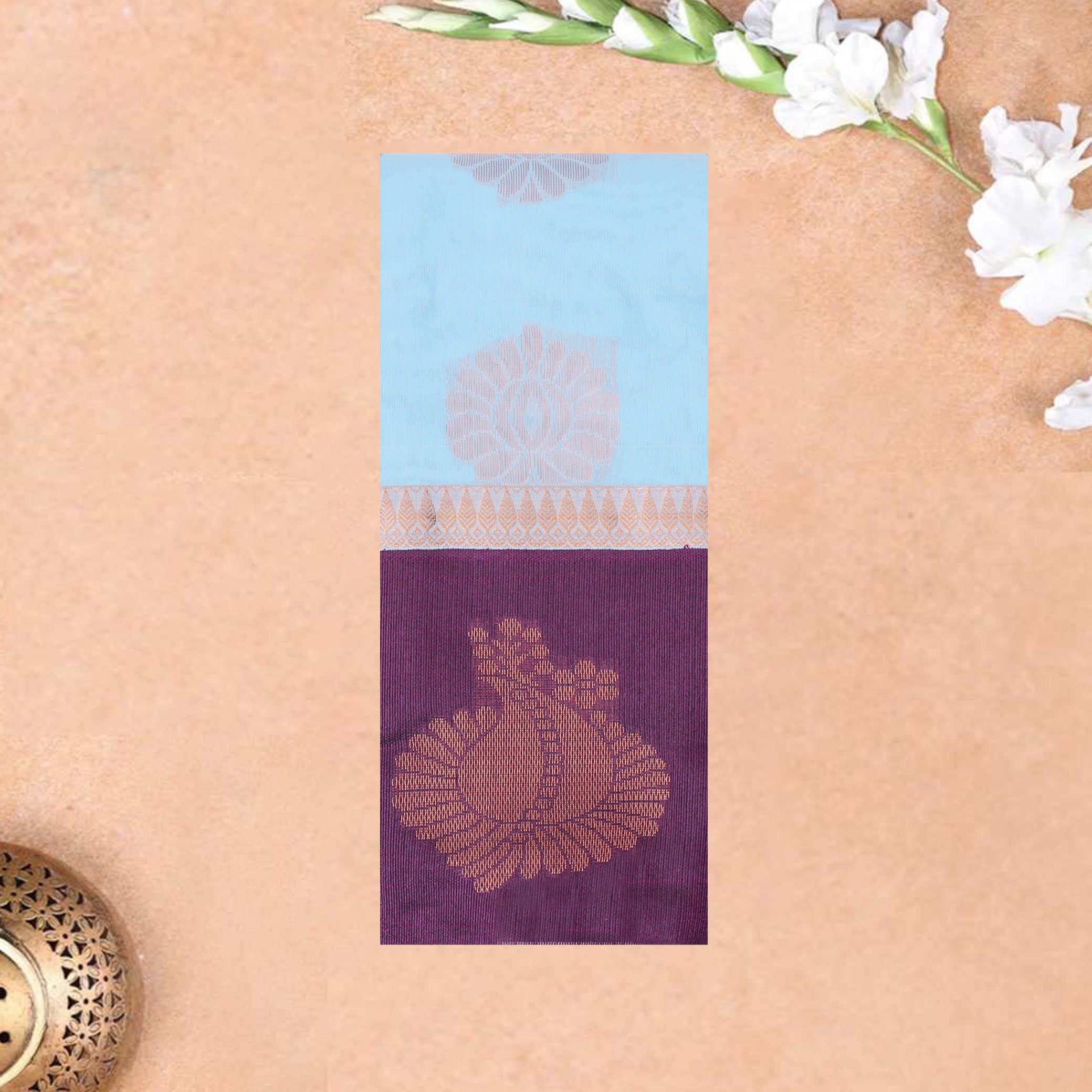 Sea Blue With  Purple Border Silk Cotton Saree