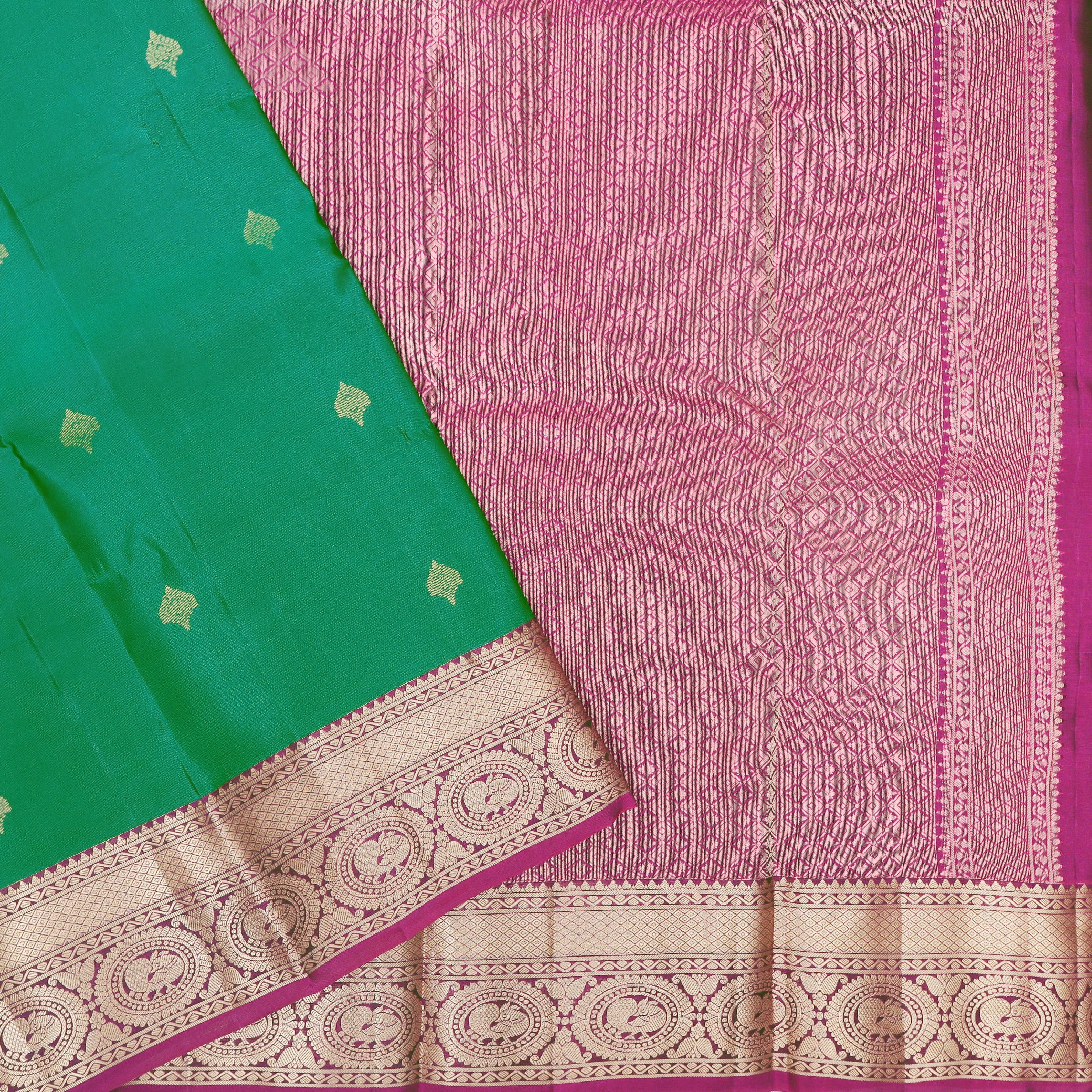 Green With Pink Yuvana Semi Soft Silk Saree