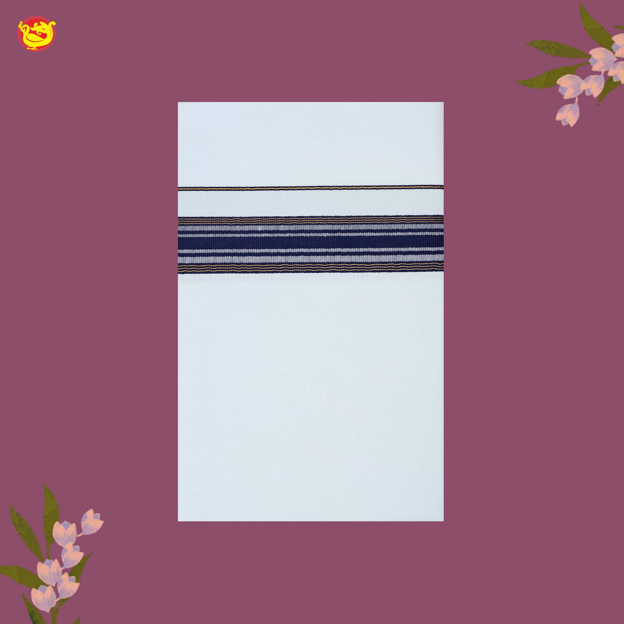 White with Navy Blue Fancy Border Single Layer Cotton Men’s Dhoti