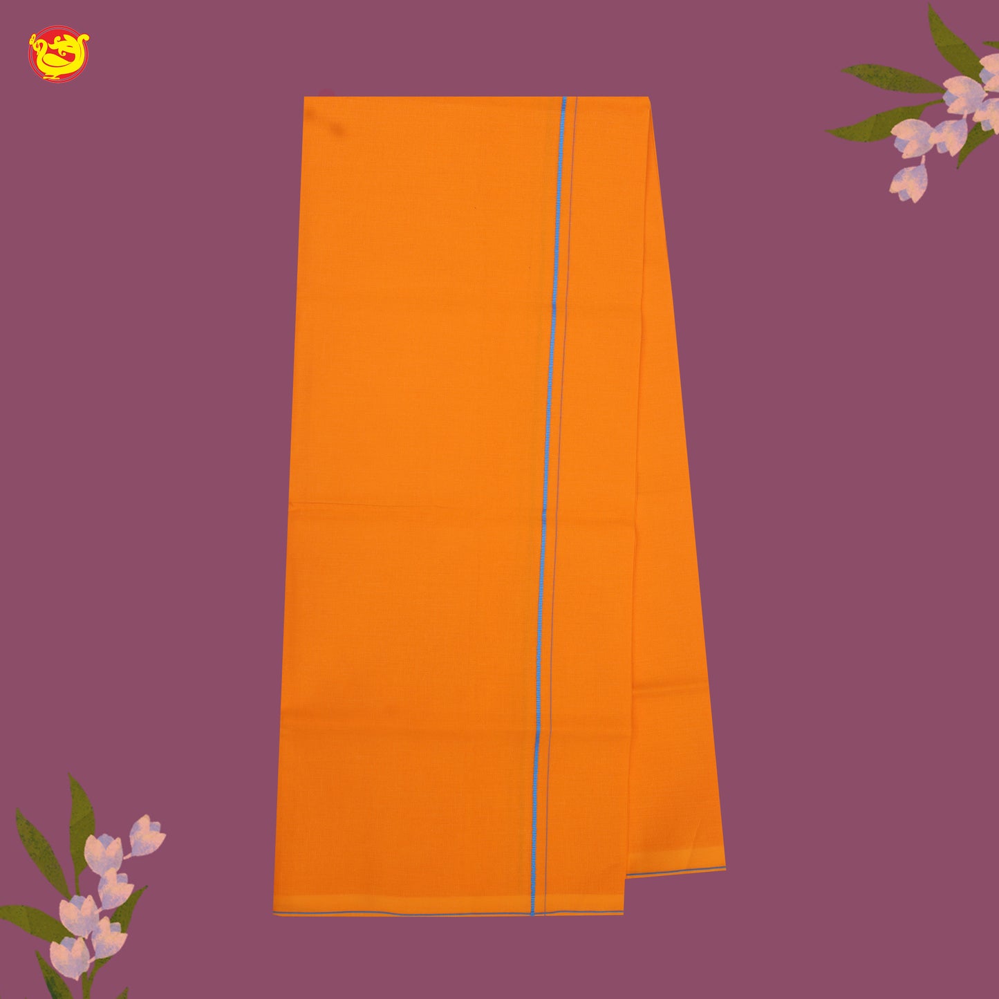 Orange With Blue Border Men’s Kaavi Temple Wear Dhotis