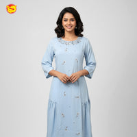 Sky Blue Colour With Floral  Design Ladies Branded Umbrella Top Readymade