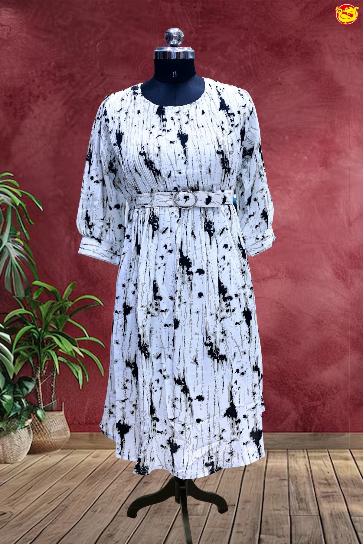 White with Black Floral Pattern Ladies Branded Readymade Maxi Top