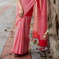 Red With White  Colour   Mul Mul Cotton Sarees