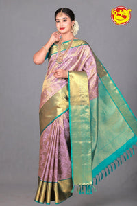 Light lavender Wedding Silk Saree With Peacock Blue Pallu - Thenianantham