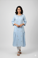 Sky Blue Colour With Floral  Design Ladies Branded Umbrella Top Readymade