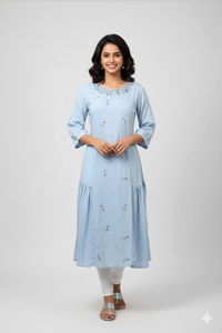 Sky Blue Colour With Floral  Design Ladies Branded Umbrella Top Readymade