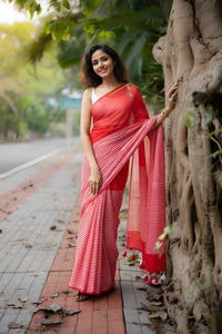 Red With White  Colour   Mul Mul Cotton Sarees