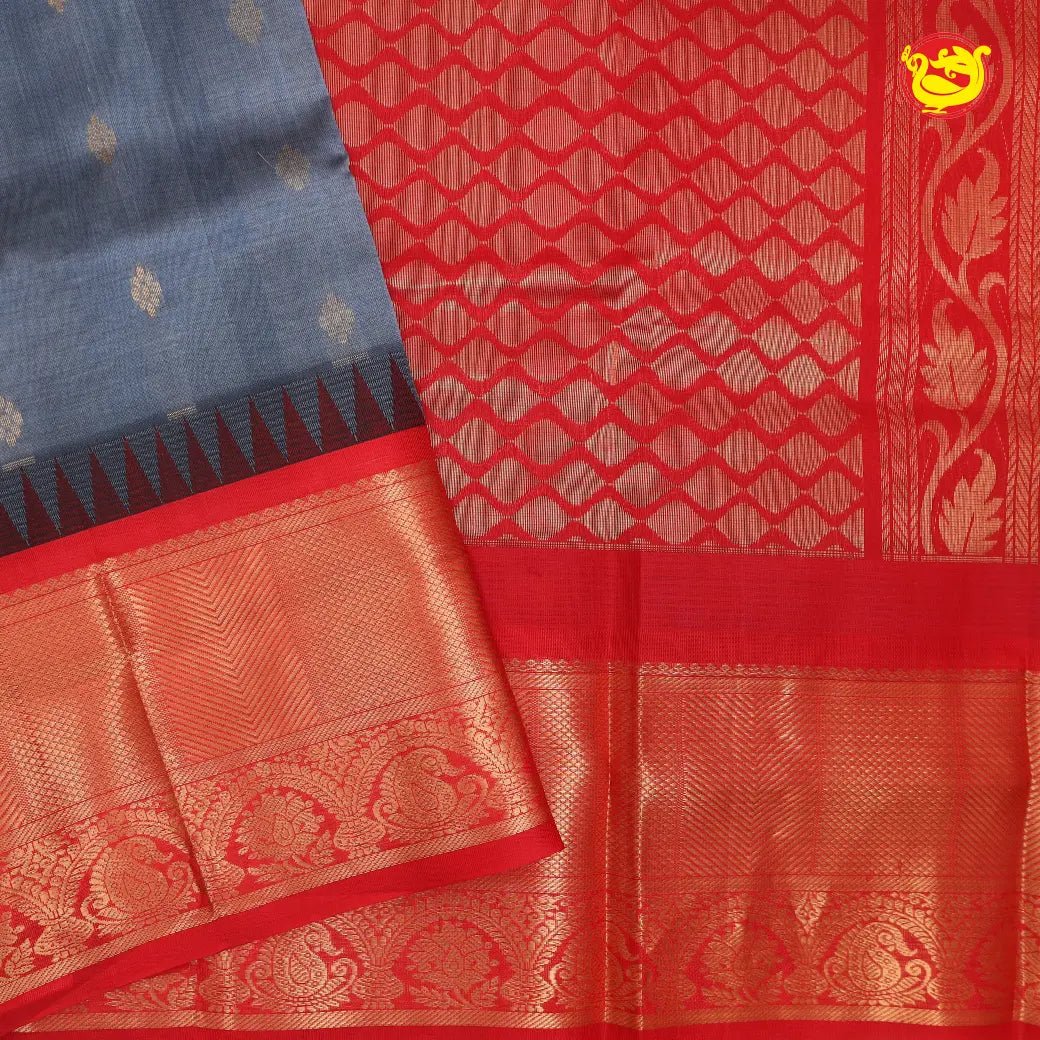 Gray with Red Arani Silk Cotton Saree