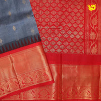 Gray with Red Arani Silk Cotton Saree - Thenianantham