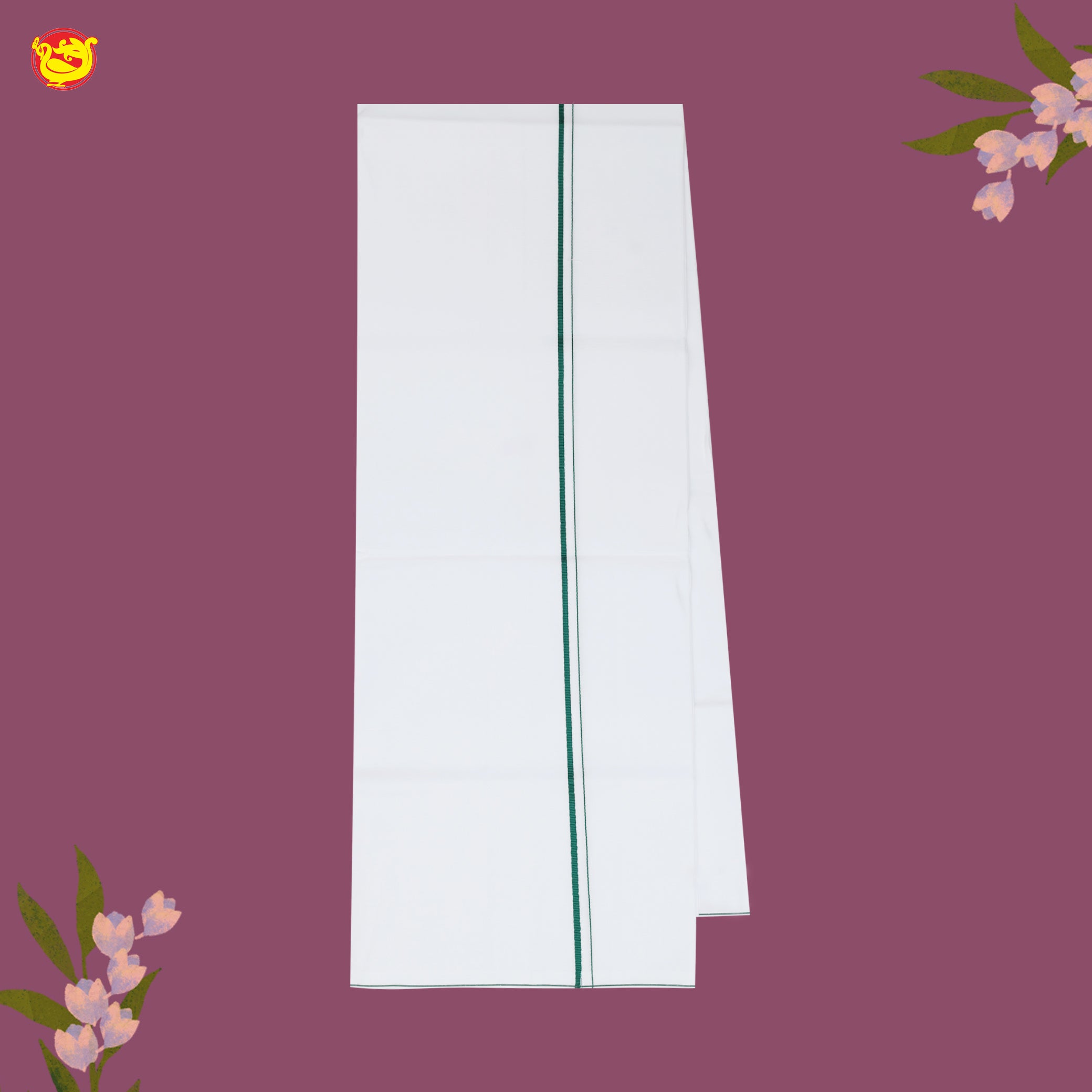 White with Green Fancy Border Single Layer Cotton Men’s Dhoti