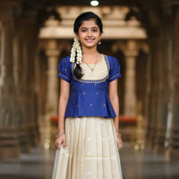 Blue With Half White Girls Branded Readymade Pattu Pavadai