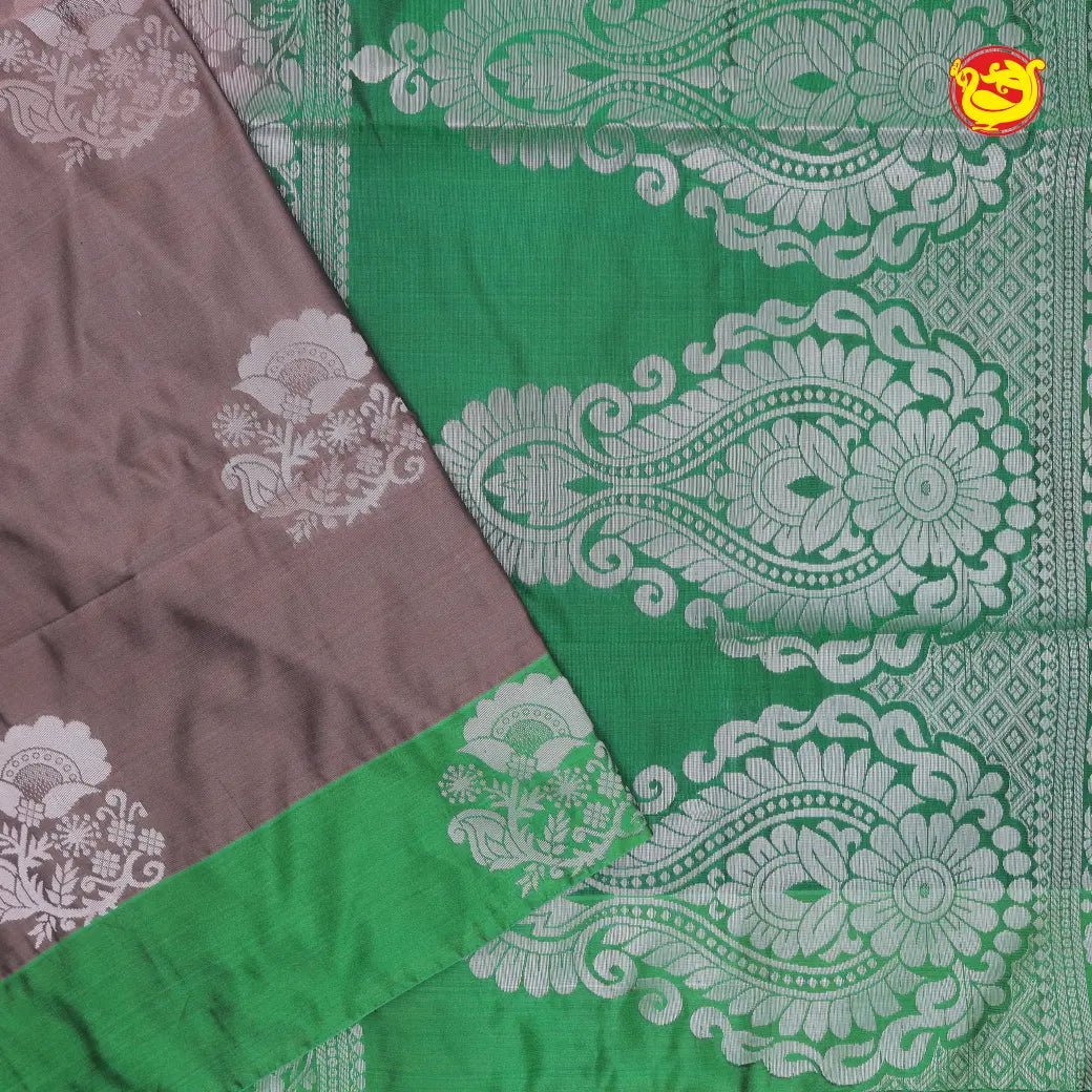 Gray with Green Soft Silk Saree