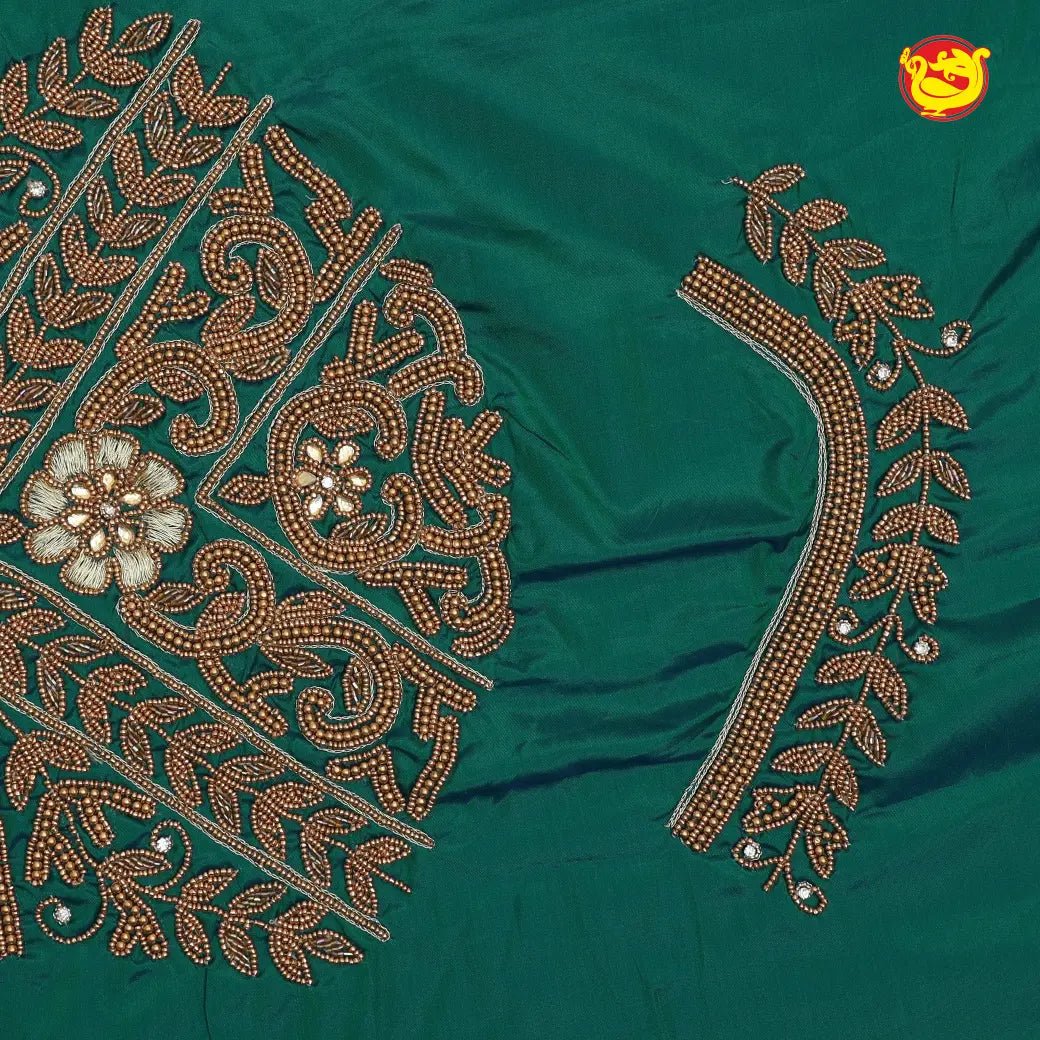 Rich Green Bridal Aariwork Blouse - Thenianantham