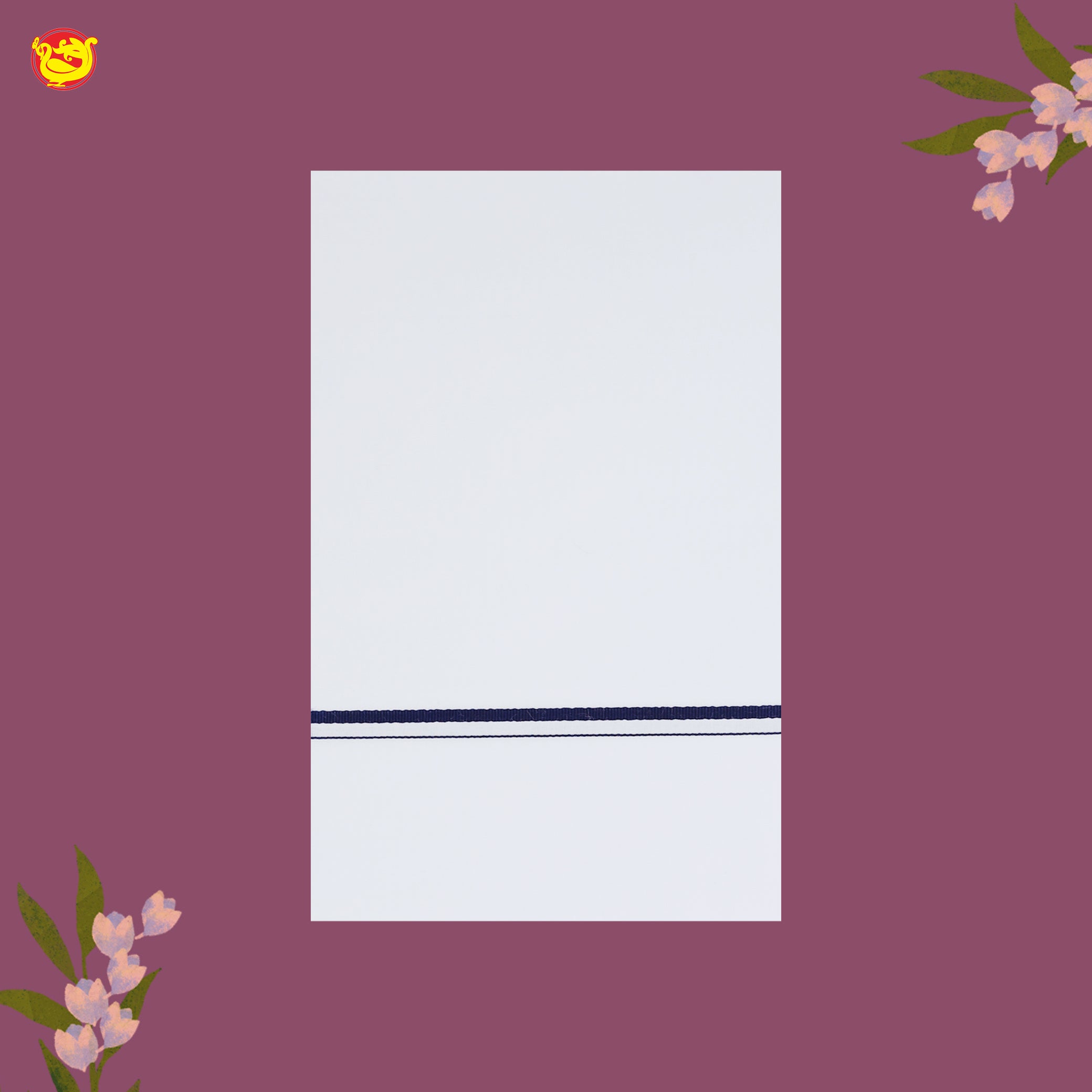 White with Navy Blue Fancy Border Single Layer Cotton Men’s Dhoti