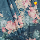 Teal blue with Floral Print Raw Silk Saree - Thenianantham