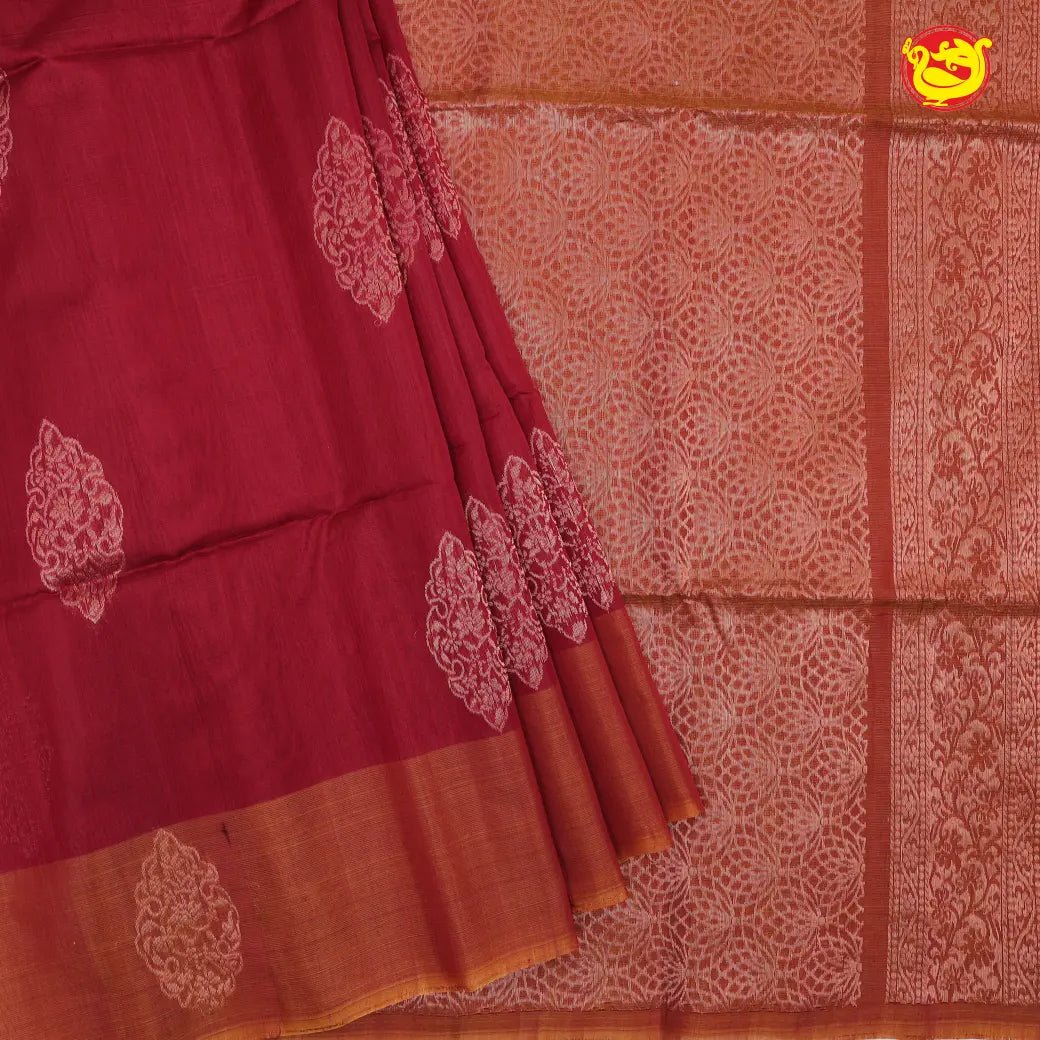 Maroon With Light Orange Pure Silk Cotton Saree