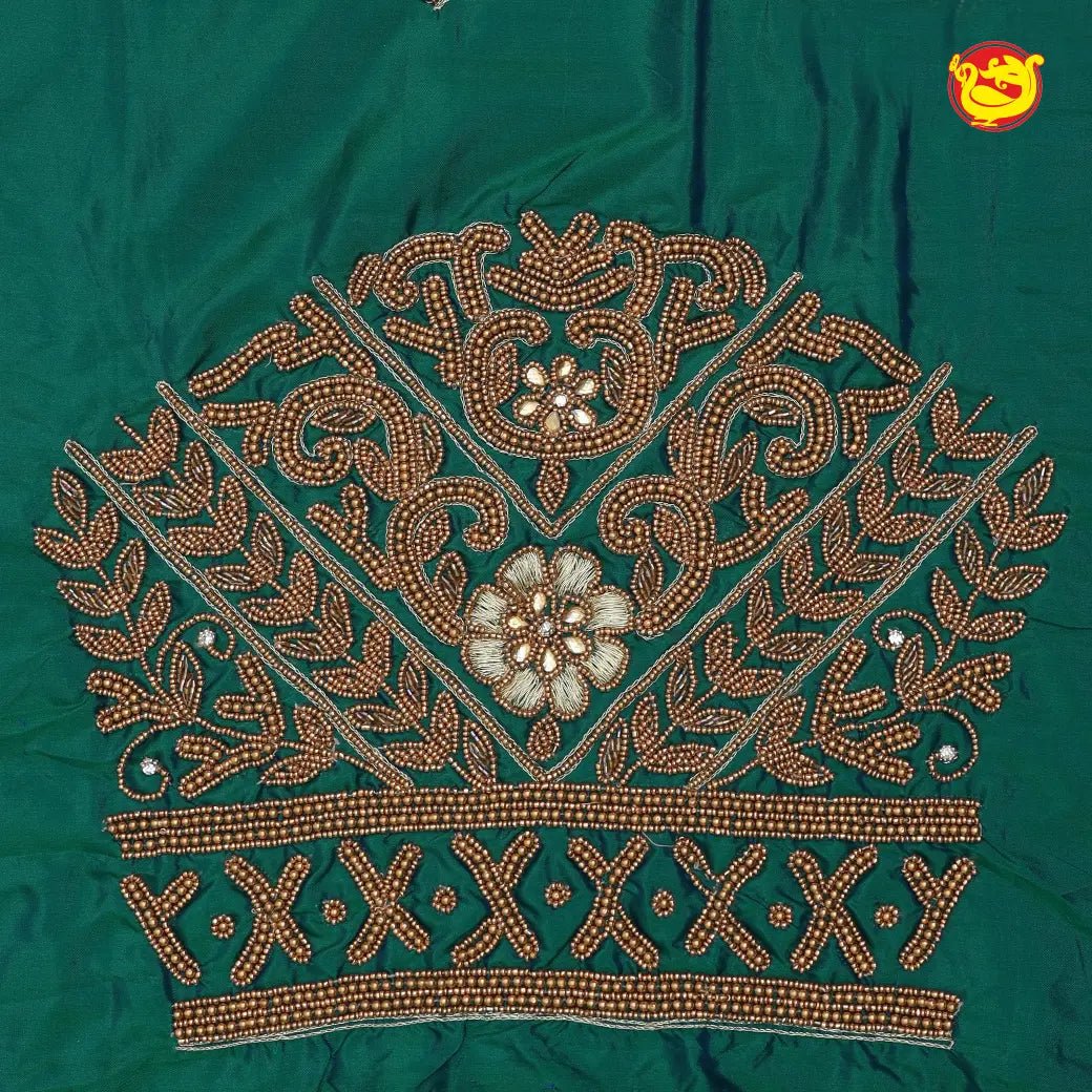 Rich Green Bridal Aariwork Blouse - Thenianantham