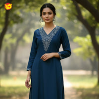 Indigo Blue  With Floral  Design Ladies Branded Umbrella Top Readymade