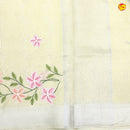 Lemon Yellow Floral Embroidery Work Silver Zari Border Tissue Fancy Saree - Thenianantham