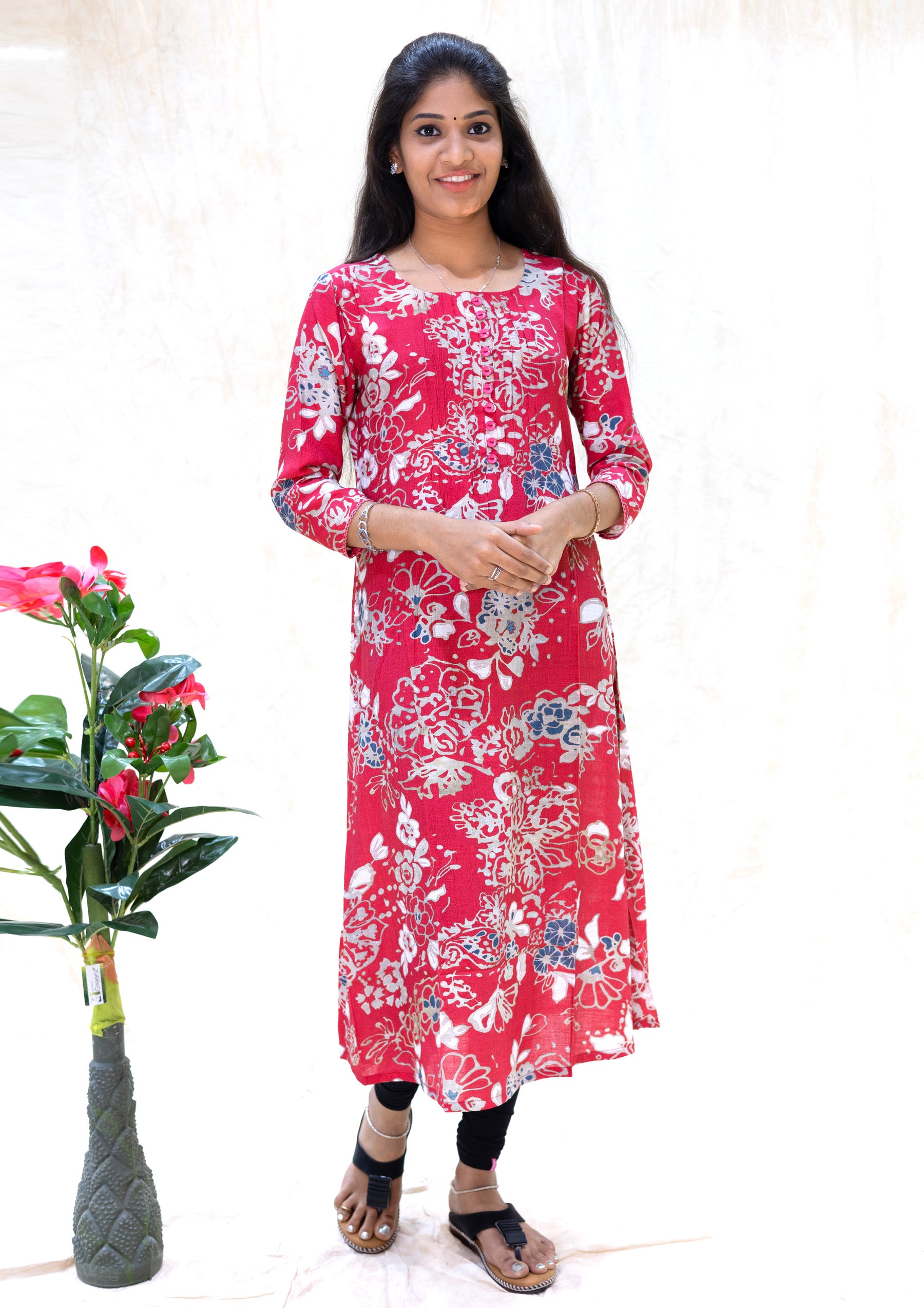 Kuyil- Red With White Ladies Branded Umbrella Top Readymade