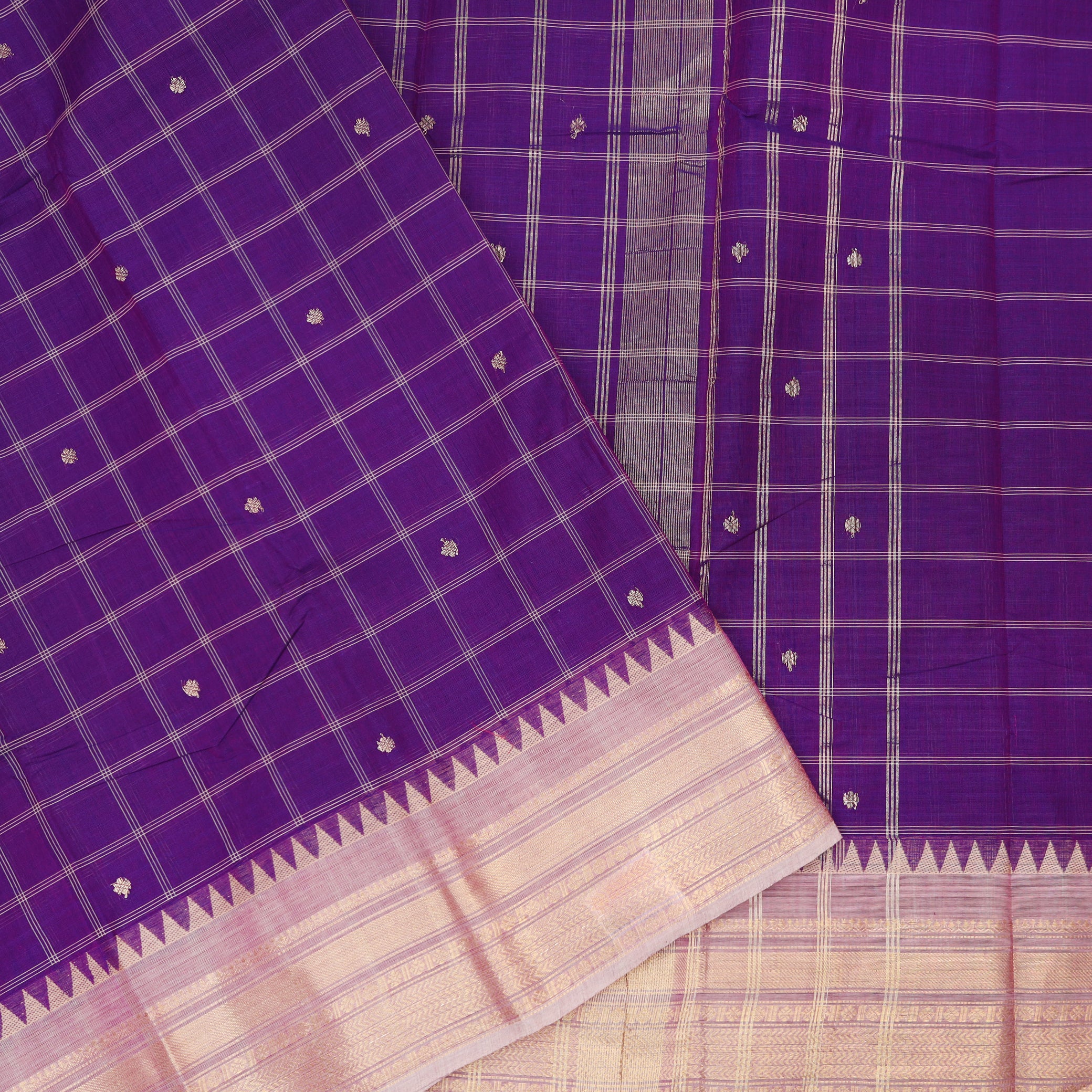 Violet With Gold Zari Premium Quality Pure Cotton Saree