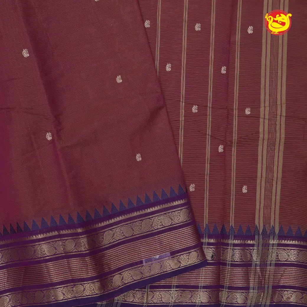 Maroon with Purple Pure Chettinad Cotton Saree without Blouse