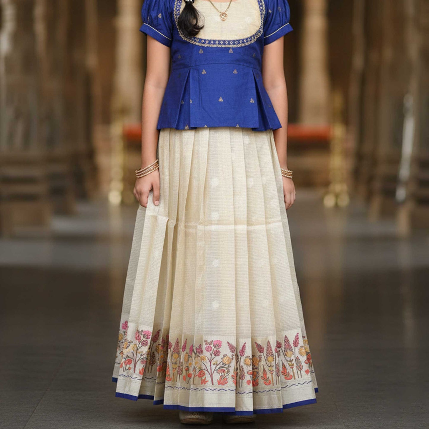 Blue With Half White Girls Branded Readymade Pattu Pavadai