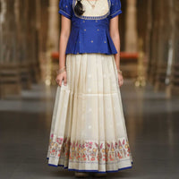 Blue With Half White Girls Branded Readymade Pattu Pavadai