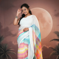 White With Multi Colour Mul Mul Cotton Sarees