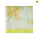 Light Yellow With Half White Floral Digital Print Linen Cotton Saree - Thenianantham