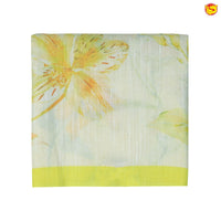 Light Yellow With Half White Floral Digital Print Linen Cotton Saree - Thenianantham