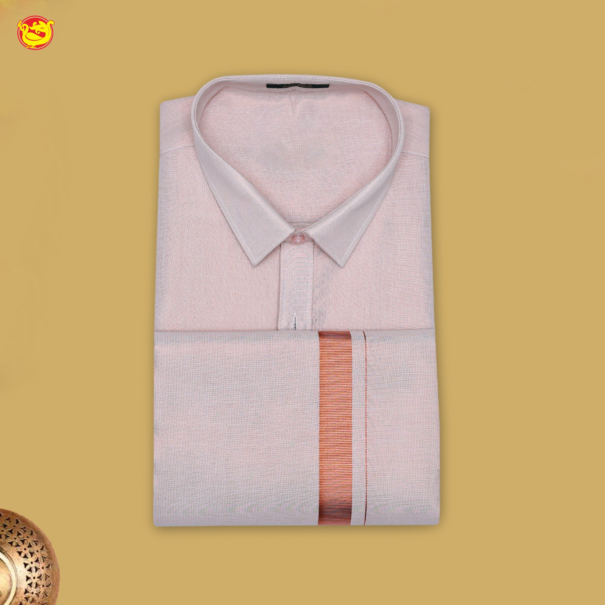 Quicksand Colour Tissue Readymade Shirts And Dhoti Sets for Men