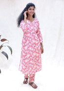 Kaaviya- Pink And White Ladies Readymade  semi linen Co-ord-set