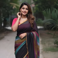 Black  With Multi Colour Mul Mul Cotton Sarees