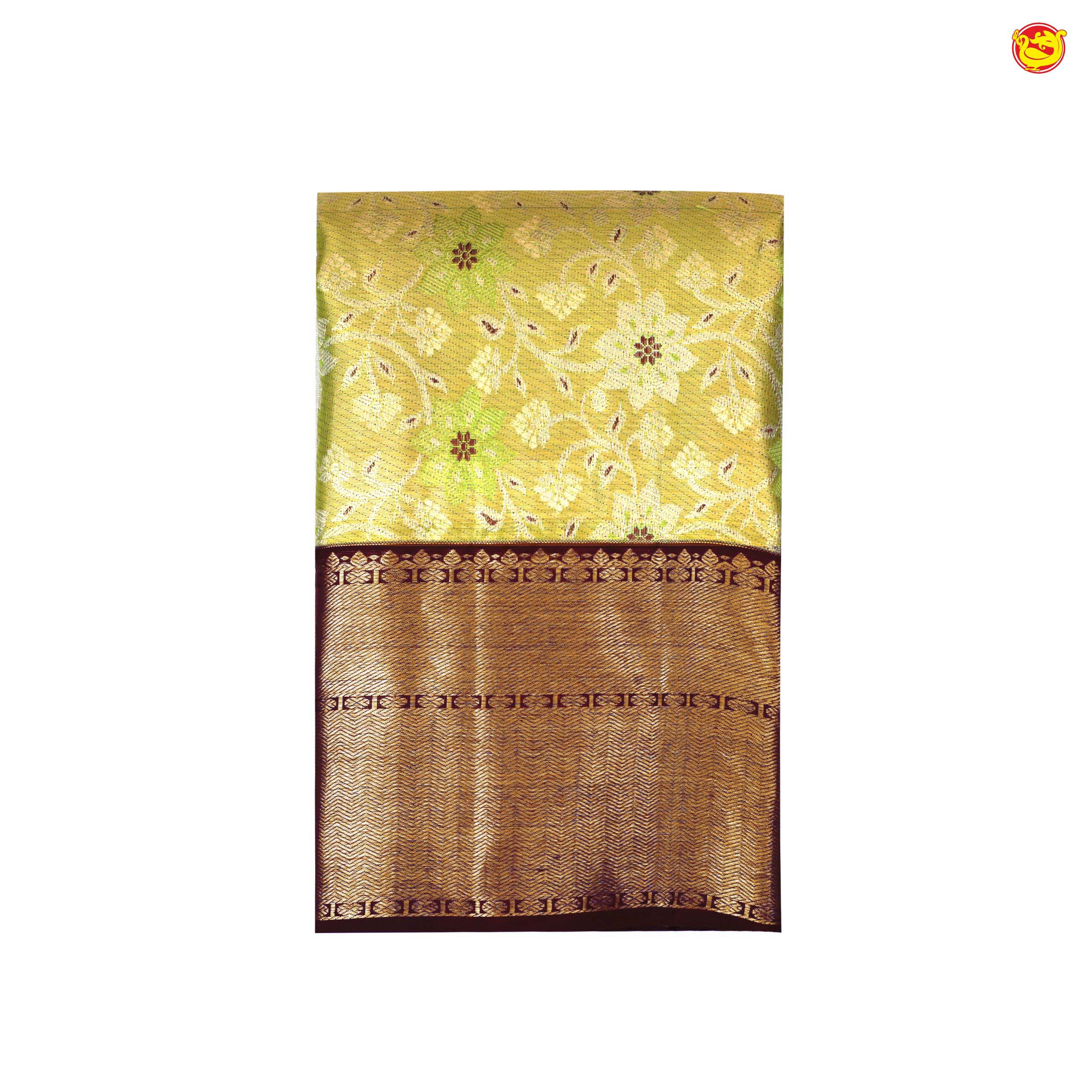 Golden Tissue and Dark Purple Border With Floral Design Pure Kanjivaram Subhalaya Wedding Silk Saree