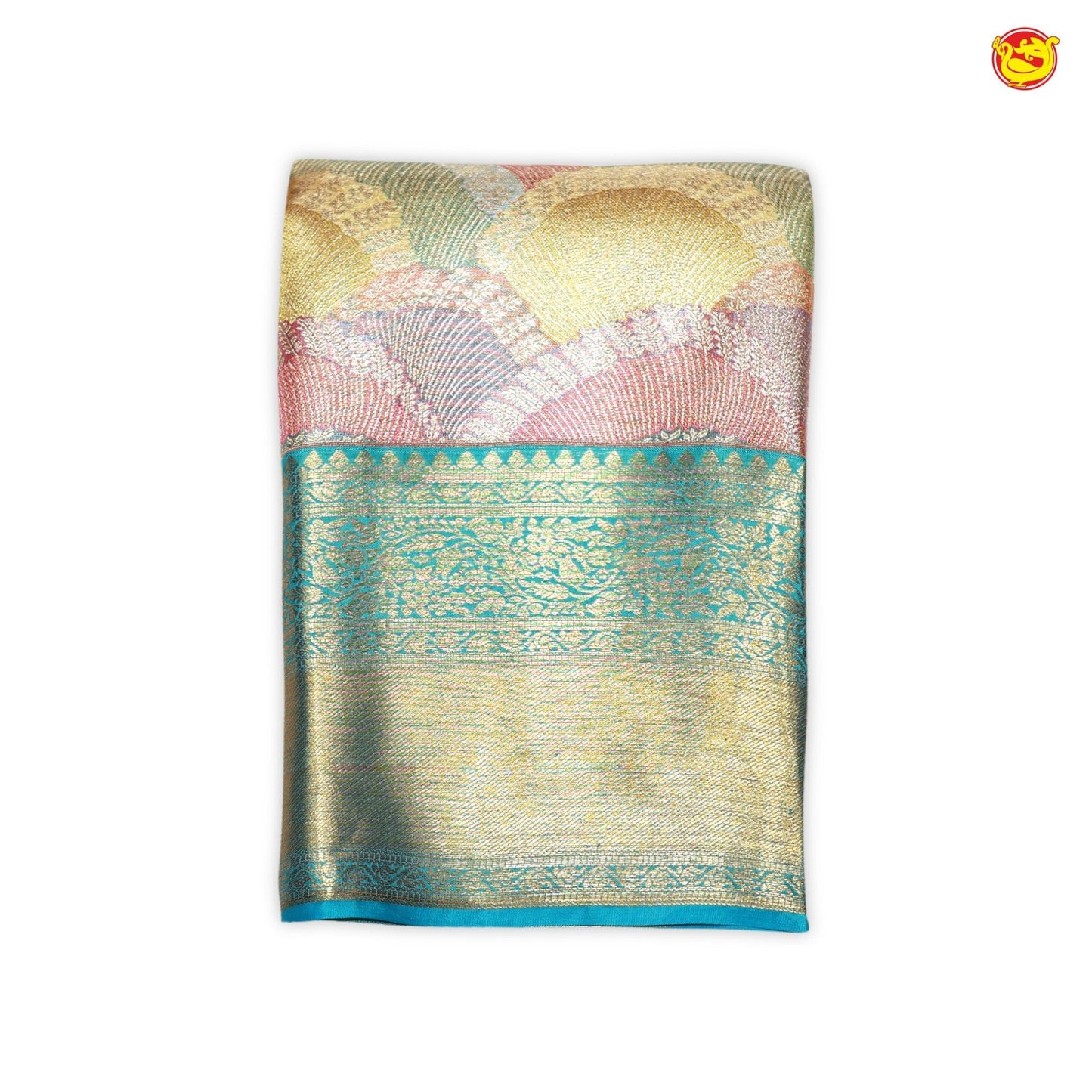 Rainbow Motifs Gold Zari Floral Pure Kanjivaram Tissue Silk Saree - Thenianantham