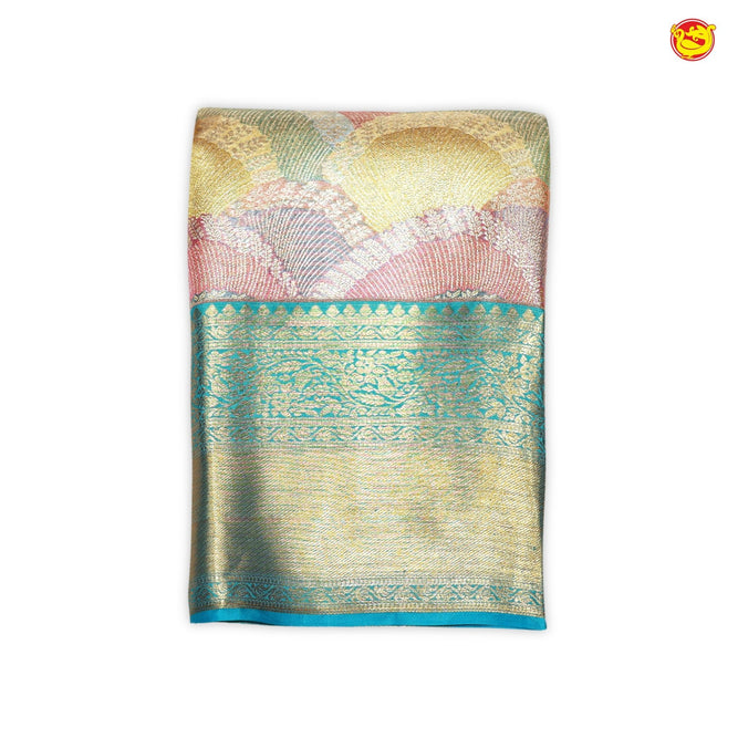 Rainbow Motifs Gold Zari Floral Pure Kanjivaram Tissue Silk Saree