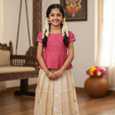 Pink With Sandal Girls Branded Readymade Pattu Pavadai