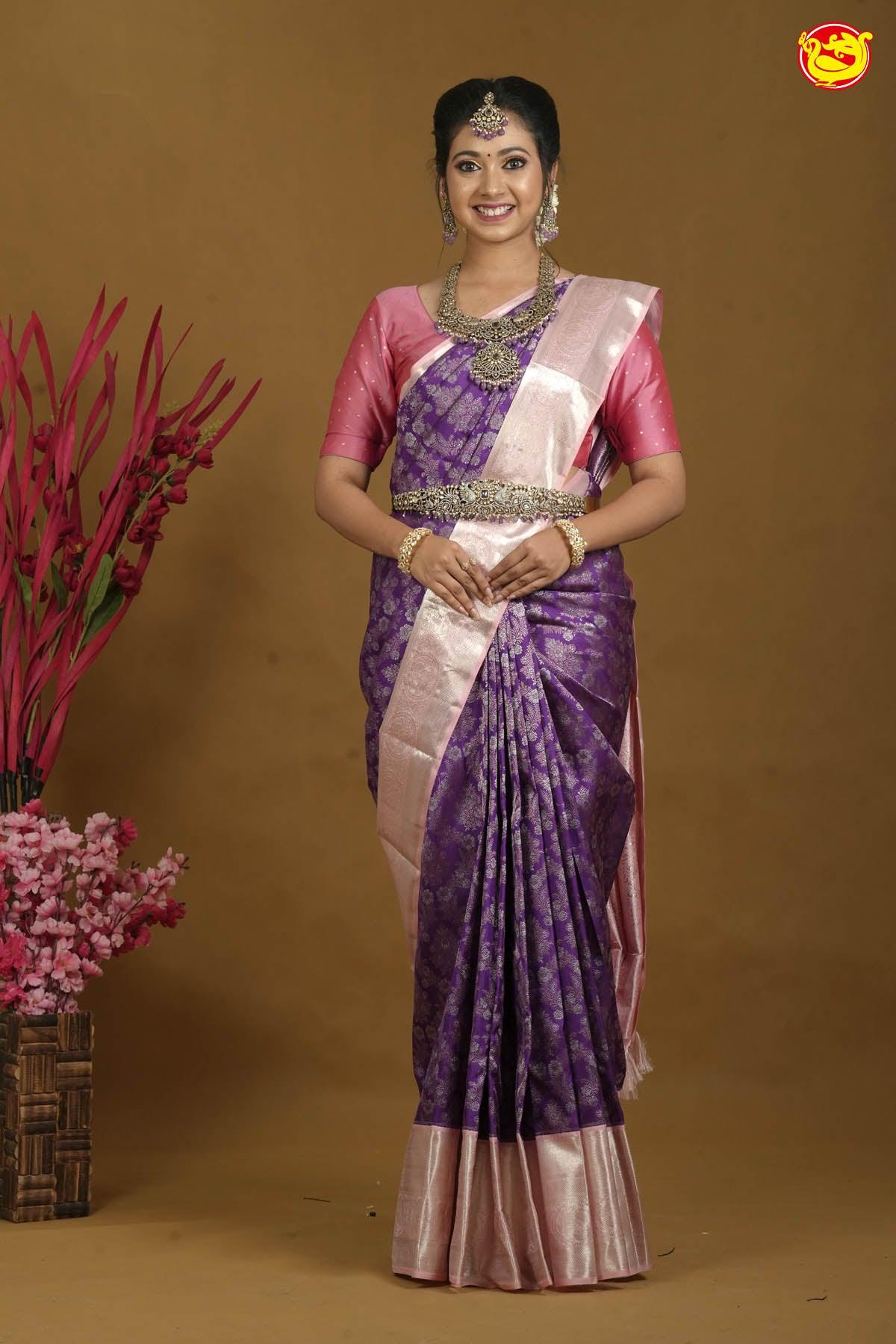 Purple with light rose wedding silk saree