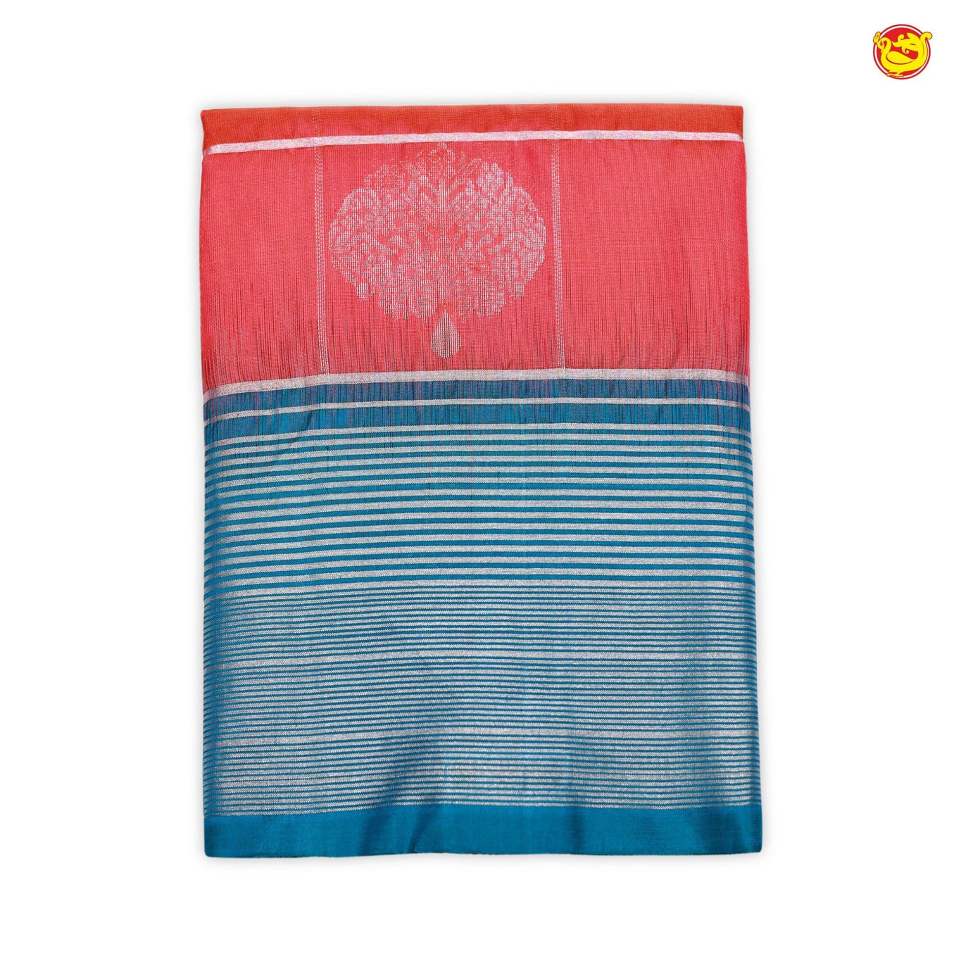 Tomato Red Checked in Buttas Silver Zari Horizontal Line Border Soft Silk Saree