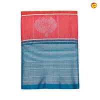 Tomato Red Checked in Buttas Silver Zari Horizontal Line Border Soft Silk Saree - Thenianantham