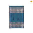 Peacock Blue With Stripes Motifs Gold Zari Peacock and Stripes Long Border Pure Kanjivaram Wedding Silk Saree - Thenianantham